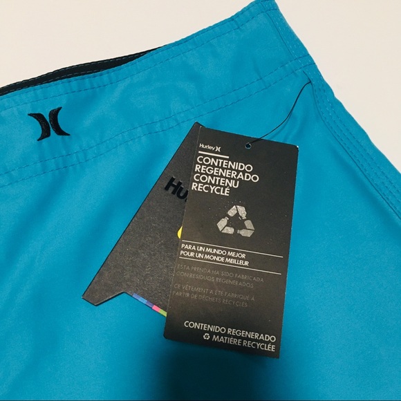 NWT Hurley Board Shorts Beach Swim Trunks Waist Size 34 L Neon Cyan Blue NEW - Picture 6 of 13